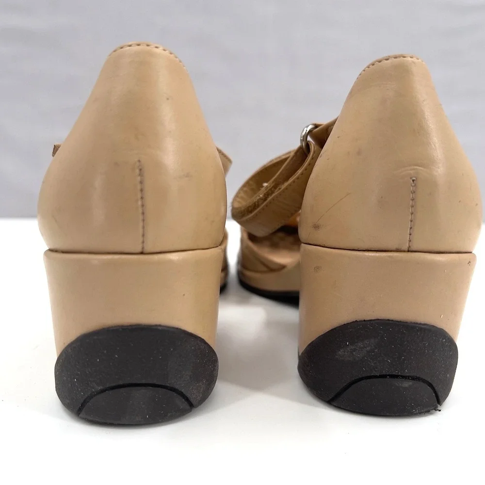 Nurture Women's Leather Ankle Strap Shoes Tan Floral Laser Cut Wedge 9M - Picture 5 of 10